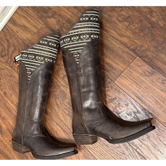 NWT Ariat Caldera Western Brown Leather Boots Womens 8 Aztec Kneehigh Tribal - Picture 7 of 16